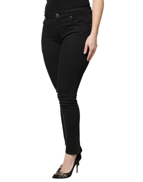 Dolce & Gabbana Schwarze Skinny Denim-Jeans mit hoher Taille aus Baumwolle