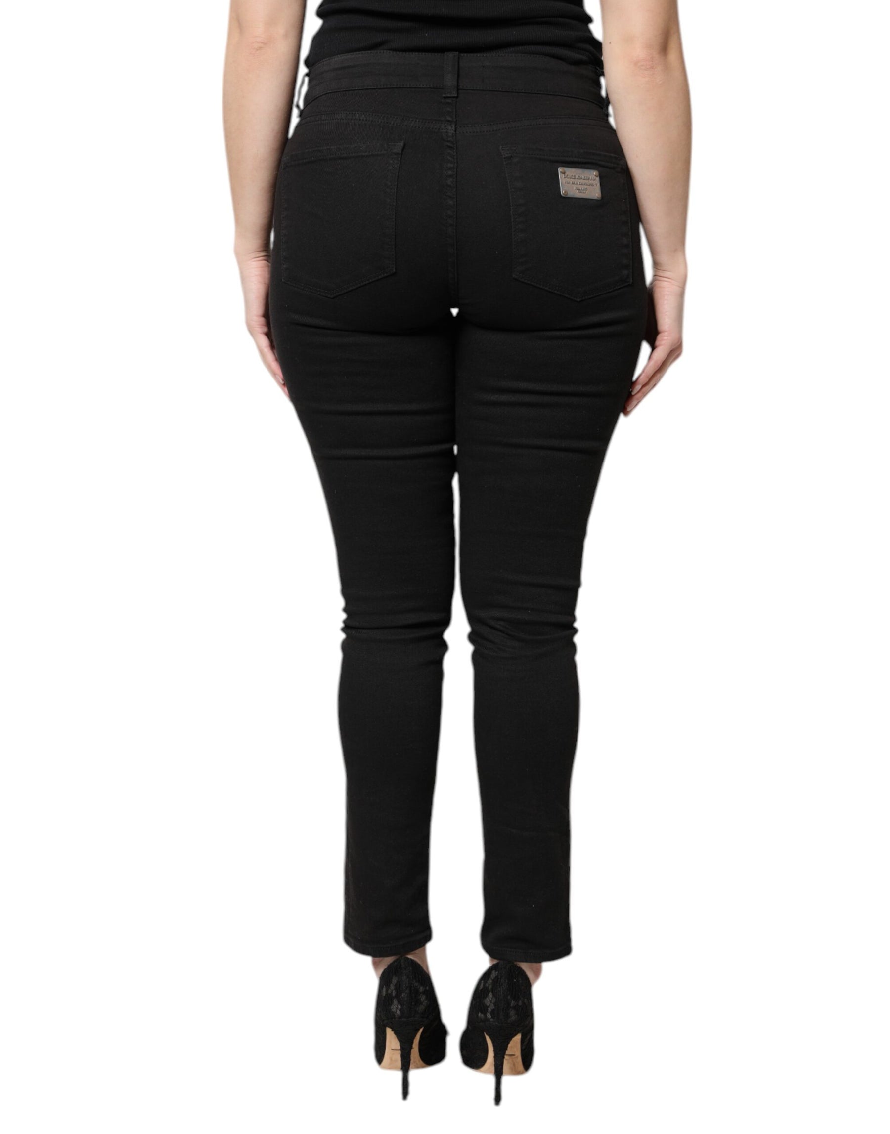 Dolce & Gabbana Schwarze Skinny Denim-Jeans mit hoher Taille aus Baumwolle