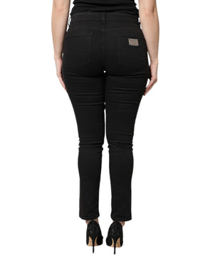 Dolce & Gabbana Schwarze Skinny Denim-Jeans mit hoher Taille aus Baumwolle
