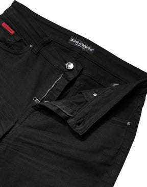 Dolce & Gabbana Schwarze Skinny Denim-Jeans mit hoher Taille aus Baumwolle