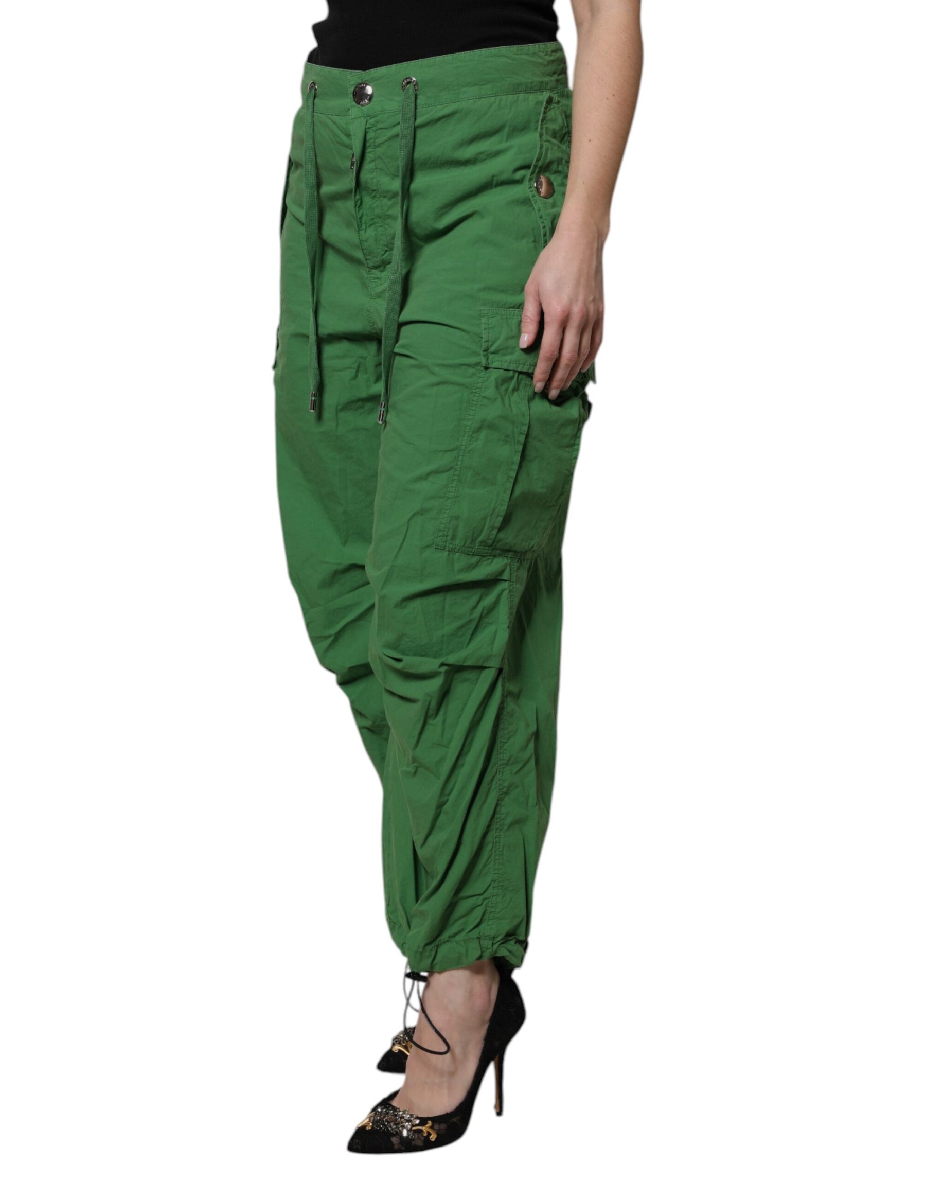 Dolce & Gabbana Grüne Cargo-Hose aus Baumwolle mit hoher Taille