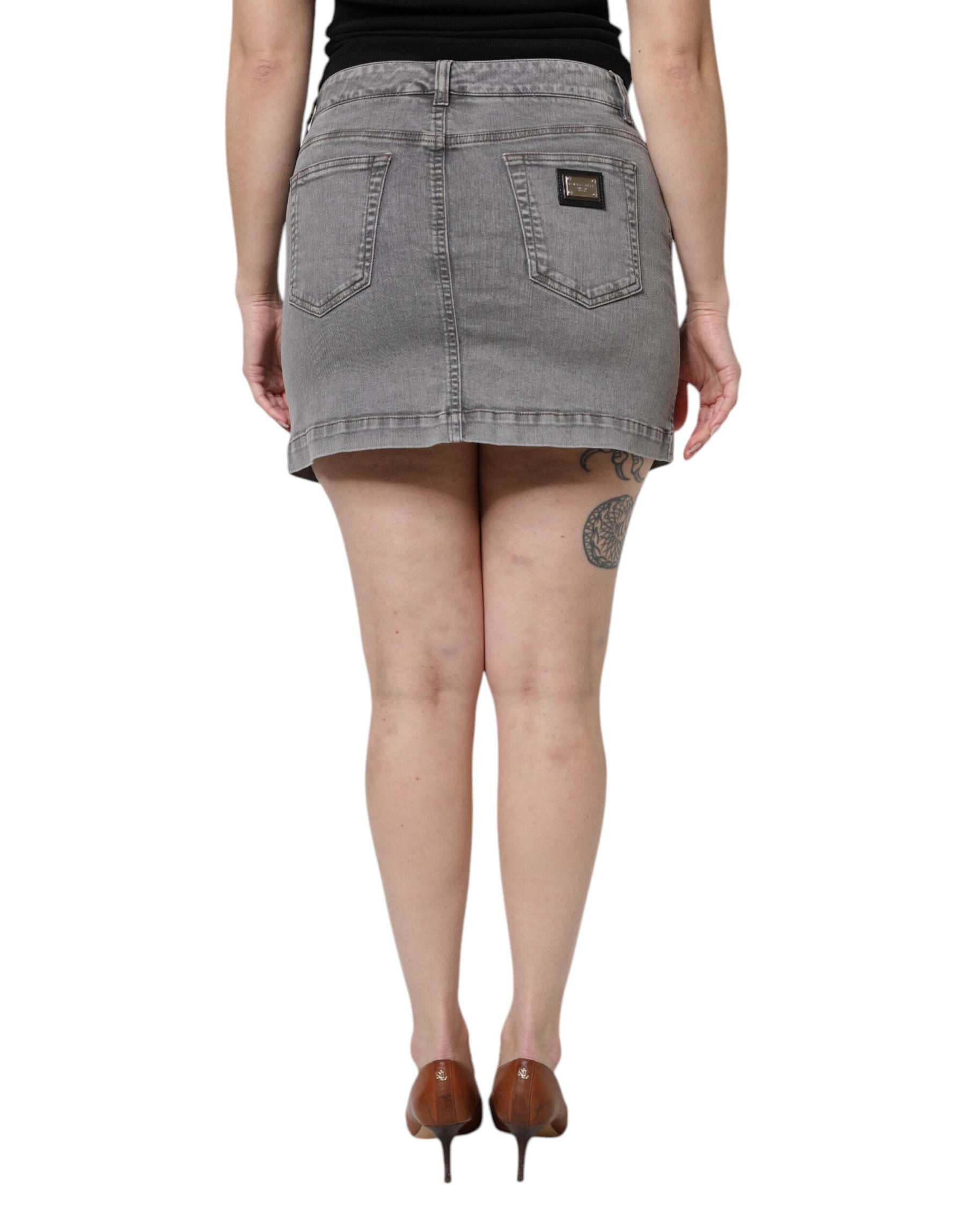 Dolce & Gabbana Grauer Baumwoll-Stretch-Denim-Minirock mit mittlerer Taille