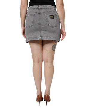 Dolce & Gabbana Grauer Baumwoll-Stretch-Denim-Minirock mit mittlerer Taille