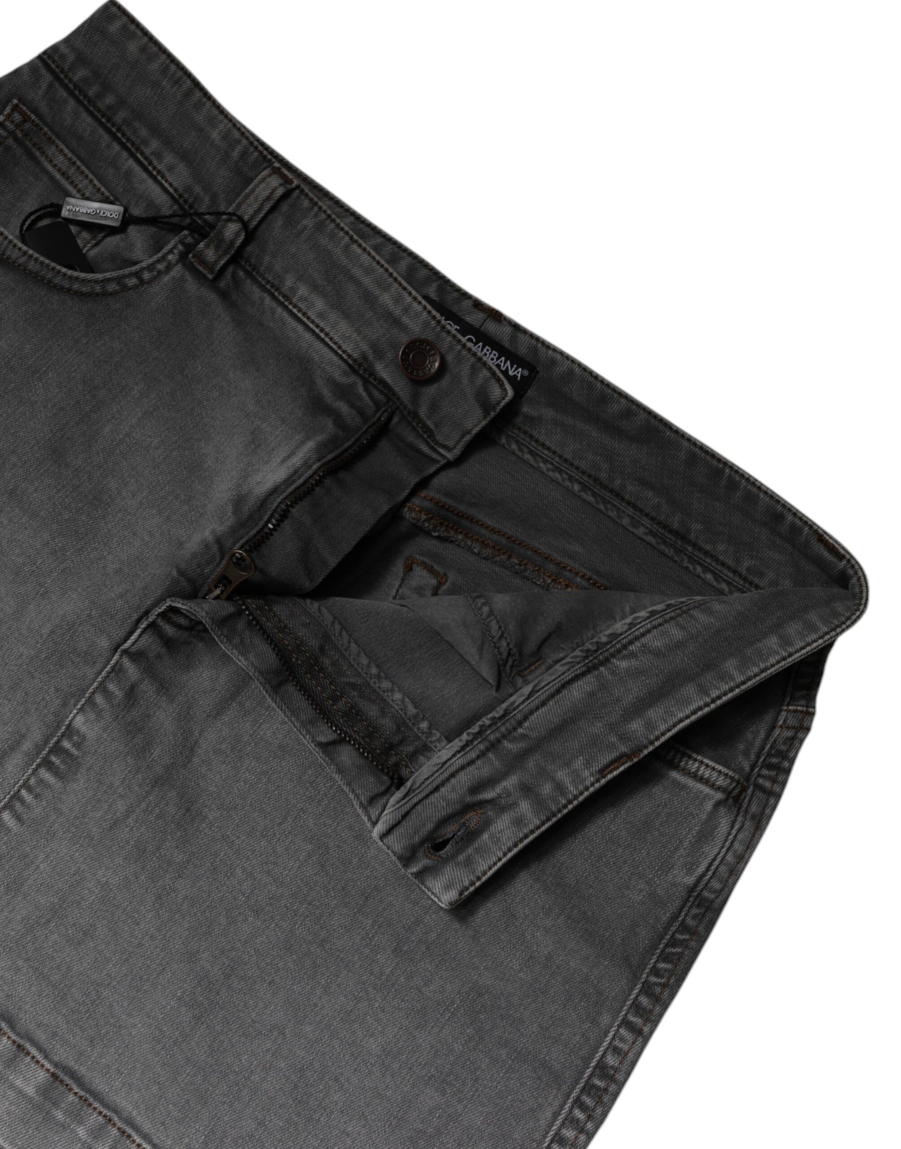 Dolce & Gabbana Grauer Baumwoll-Stretch-Denim-Minirock mit mittlerer Taille