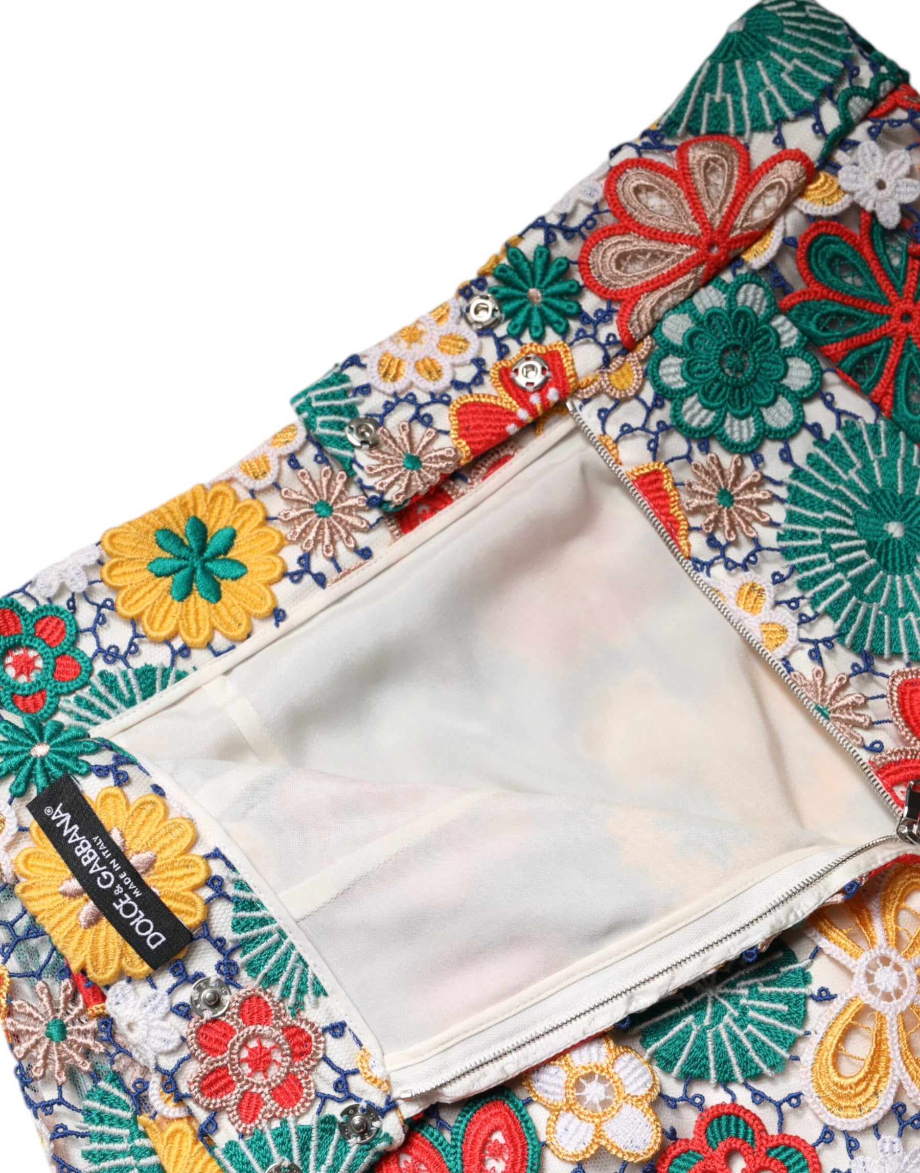 Dolce & Gabbana Multicolor Floraler Spitzen-Minirock mit hoher Taille