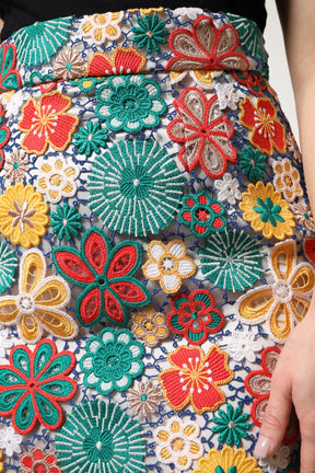 Dolce & Gabbana Multicolor Floraler Spitzen-Minirock mit hoher Taille