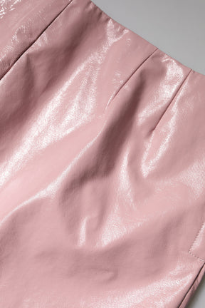 Dolce & Gabbana Rosa glänzender Minirock aus Baumwolle mit hoher Taille