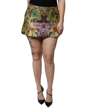 Dolce & Gabbana Multicolor Floral Jacquard Minirock mit mittlerer Taille