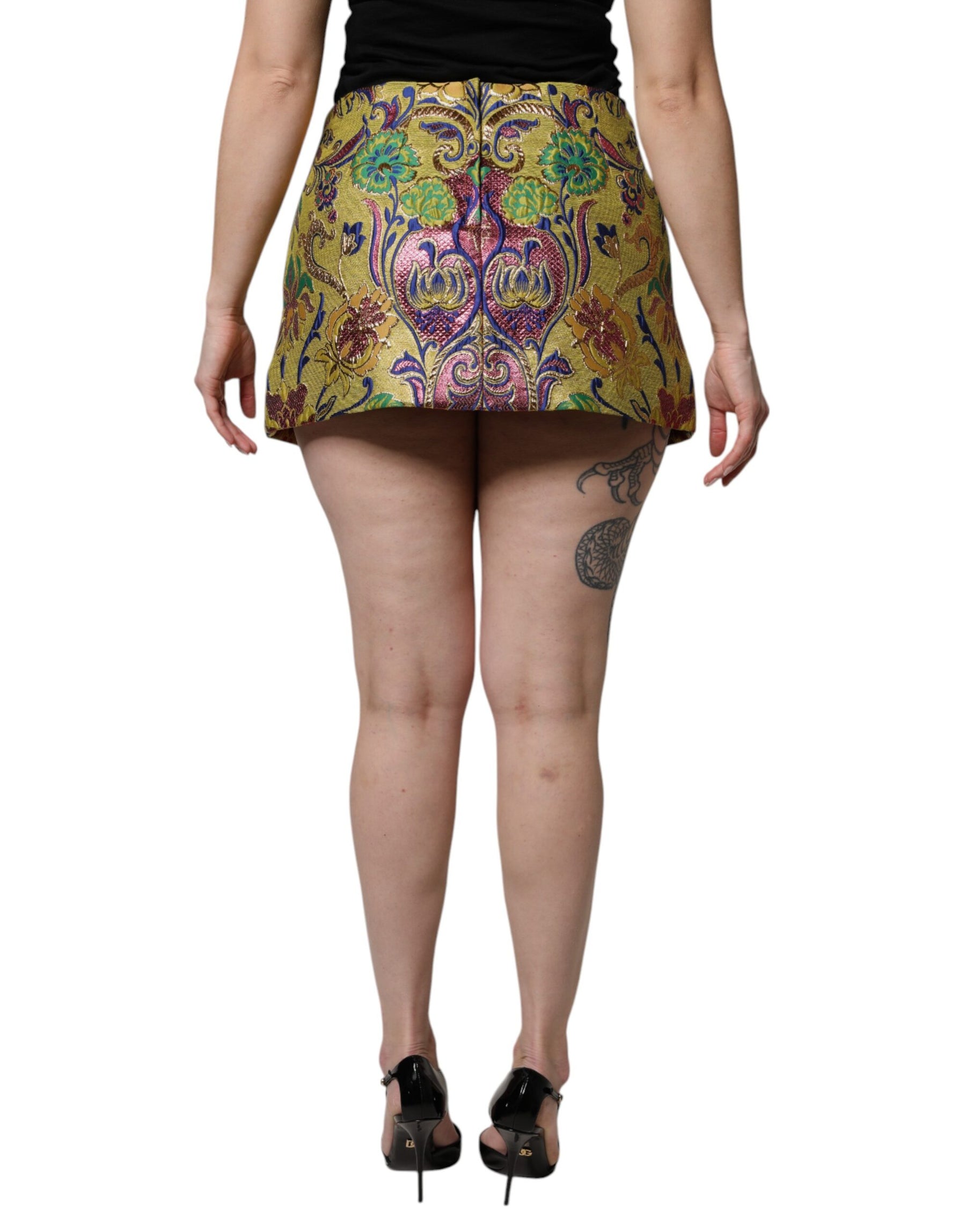 Dolce & Gabbana Multicolor Floral Jacquard Minirock mit mittlerer Taille