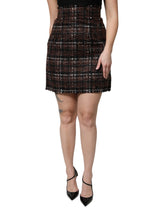 Dolce & Gabbana Multicolor Tartan Tweed Bleistiftrock mit hoher Taille