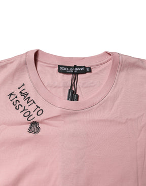 Dolce & Gabbana Rosa T-Shirt mit Rundhalsausschnitt und Logodruck aus Baumwolle