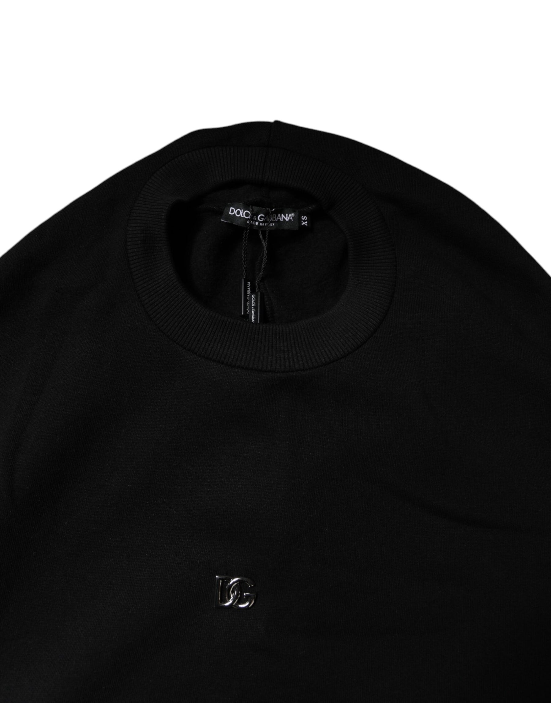 Dolce & Gabbana Schwarzes Baumwoll-Rundhals-Sweatshirt Pullover