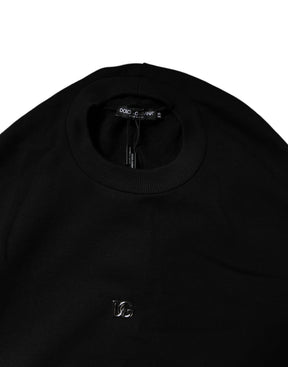 Dolce & Gabbana Schwarzes Baumwoll-Rundhals-Sweatshirt Pullover