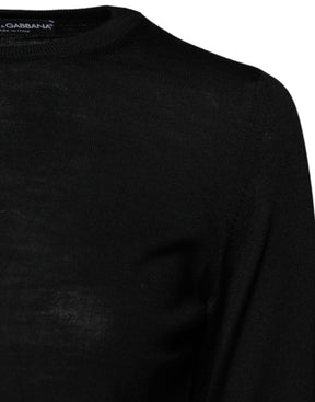Dolce & Gabbana Schwarzer Pullover mit Rundhalsausschnitt aus Wollstrick