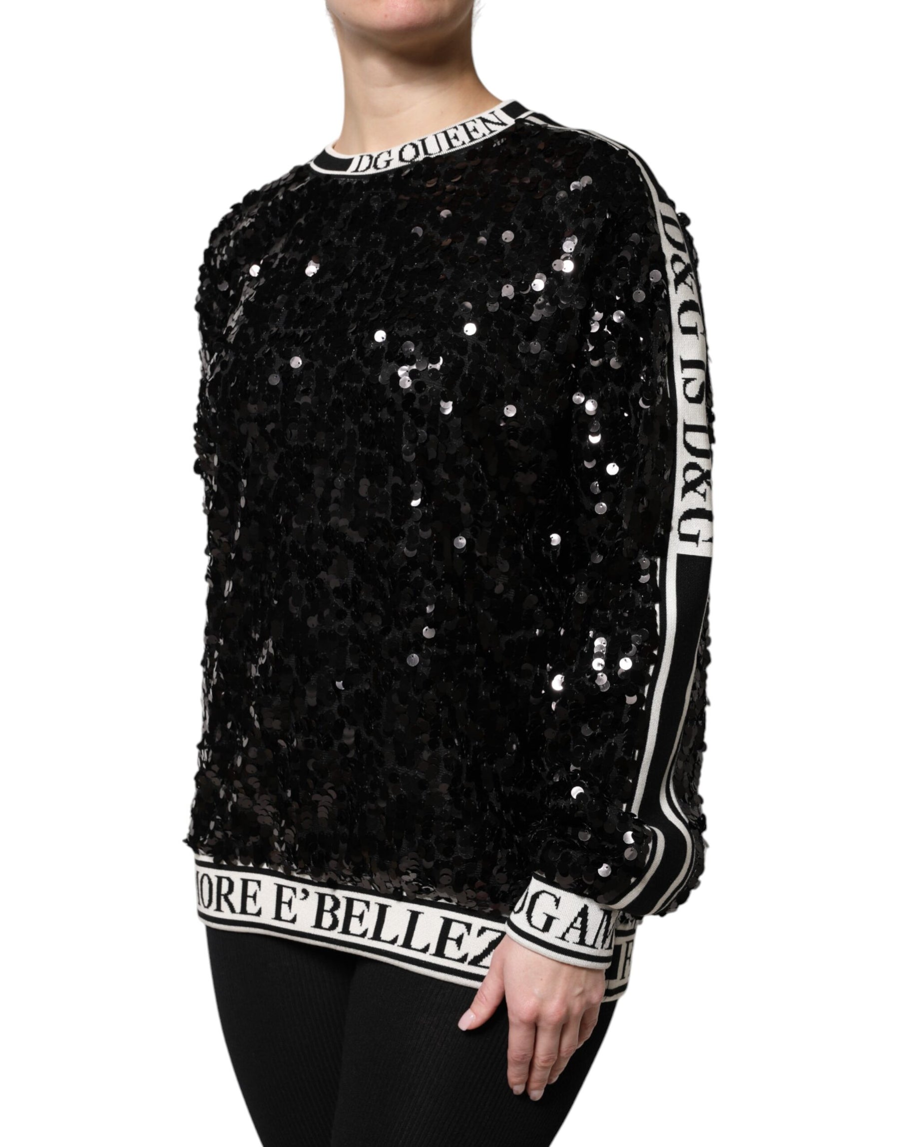 Dolce & Gabbana Schwarzer DG Queen Pailletten-Pullover Sweater