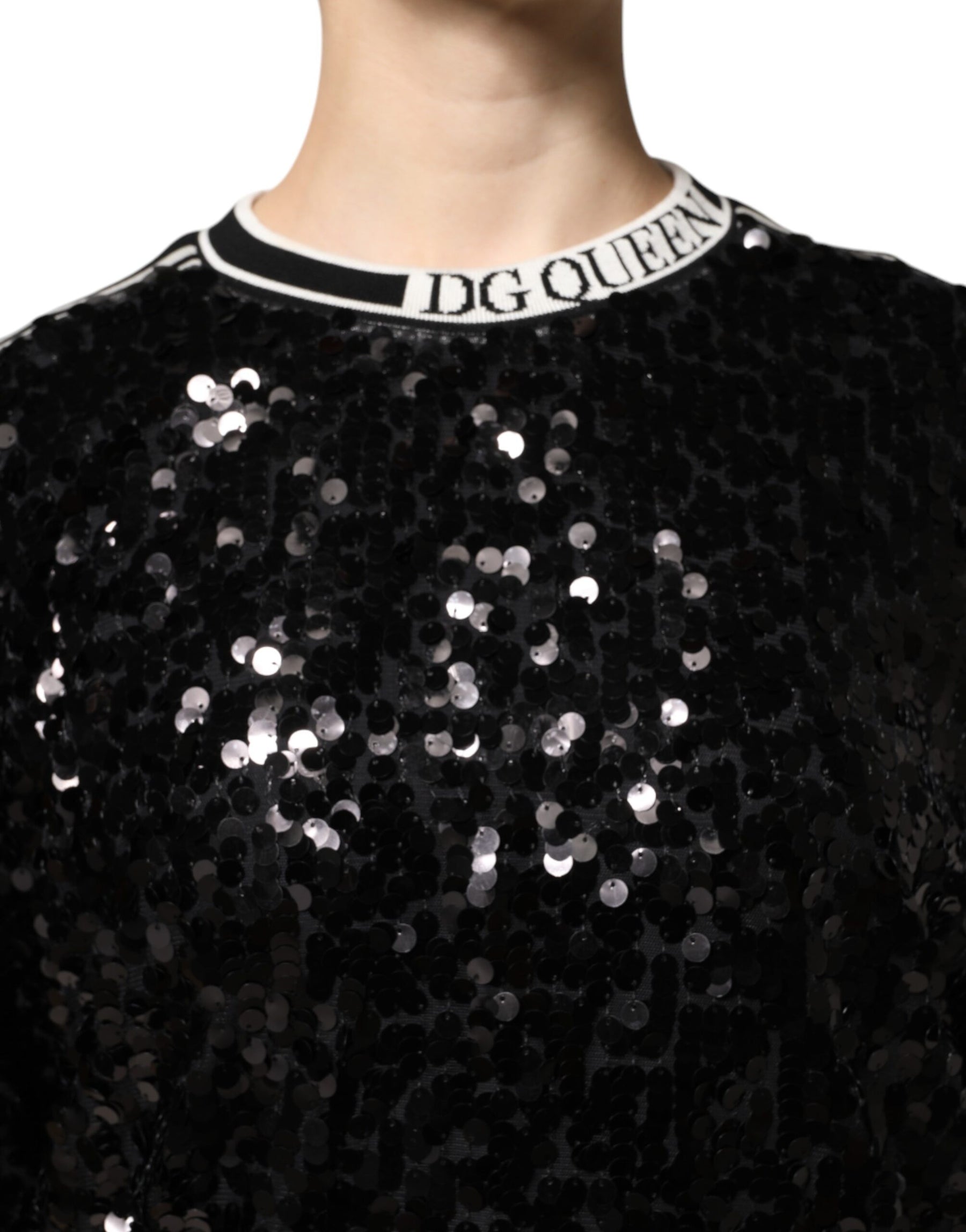 Dolce & Gabbana Schwarzer DG Queen Pailletten-Pullover Sweater