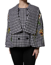 Dolce & Gabbana Schwarz Weiß Monochrom Gemusterte Floral Cape Jacke
