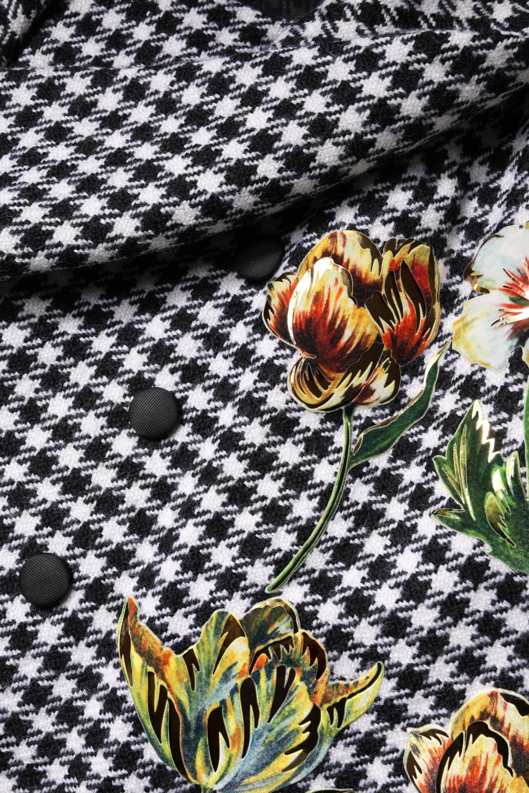 Dolce & Gabbana Schwarz Weiß Monochrom Gemusterte Floral Cape Jacke