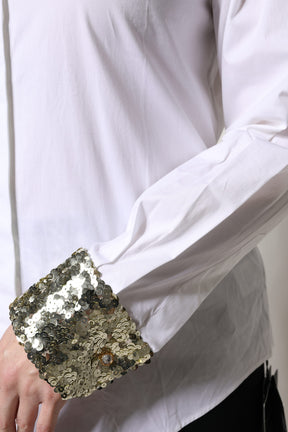 Dolce & Gabbana Weißes Baumwollshirt mit langen Ärmeln und Pailletten