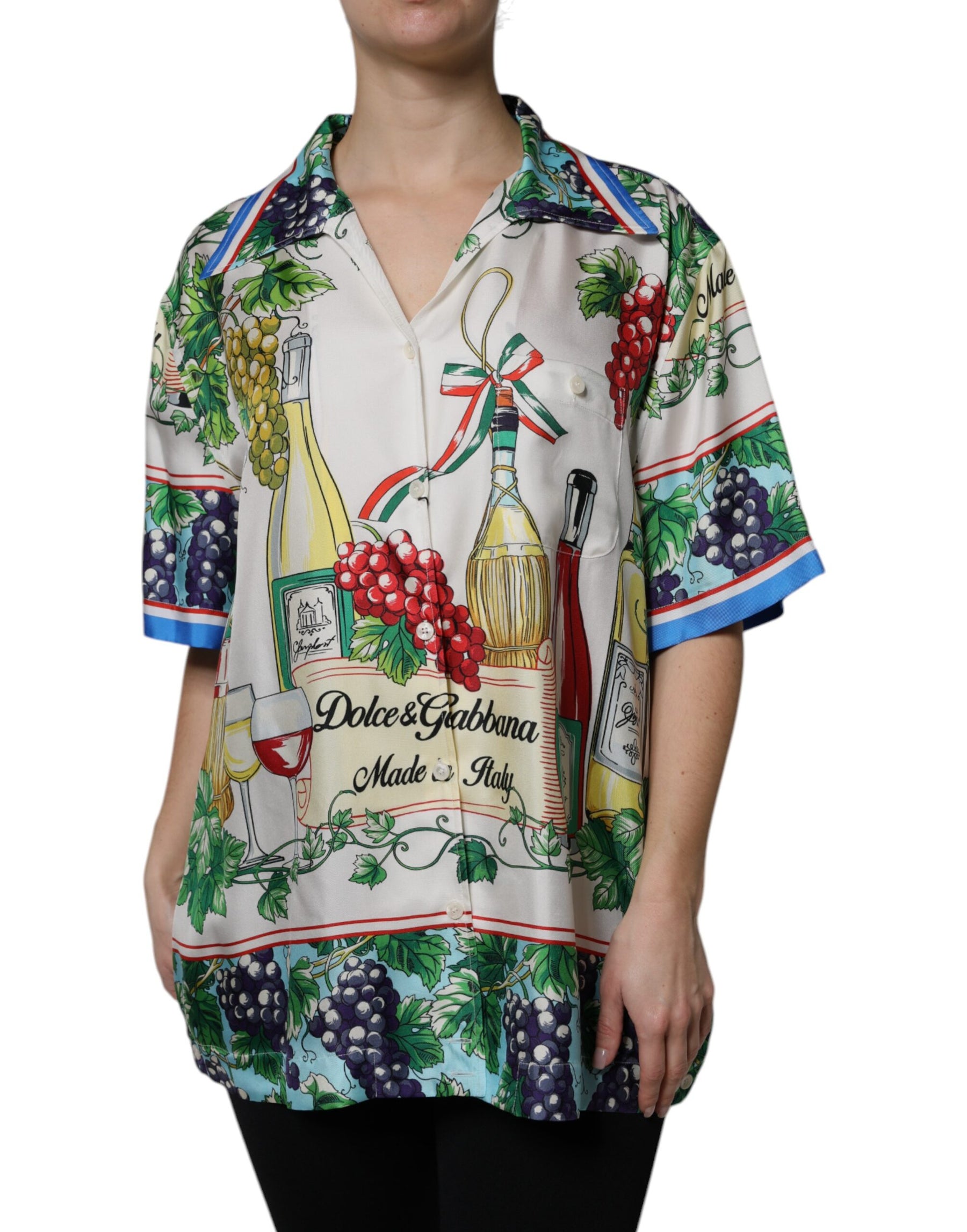 Dolce & Gabbana Multicolor Kurzärmeliges Seidenfutter Shirt Top