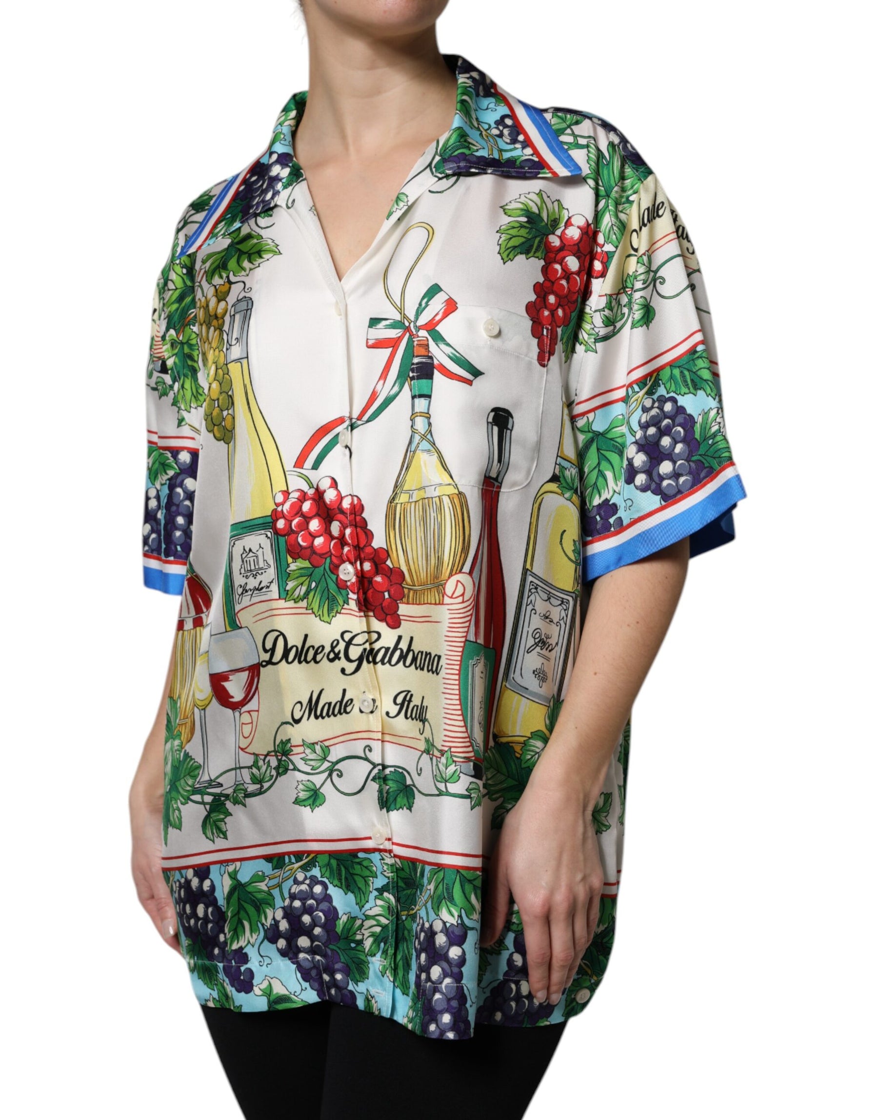 Dolce & Gabbana Multicolor Kurzärmeliges Seidenfutter Shirt Top
