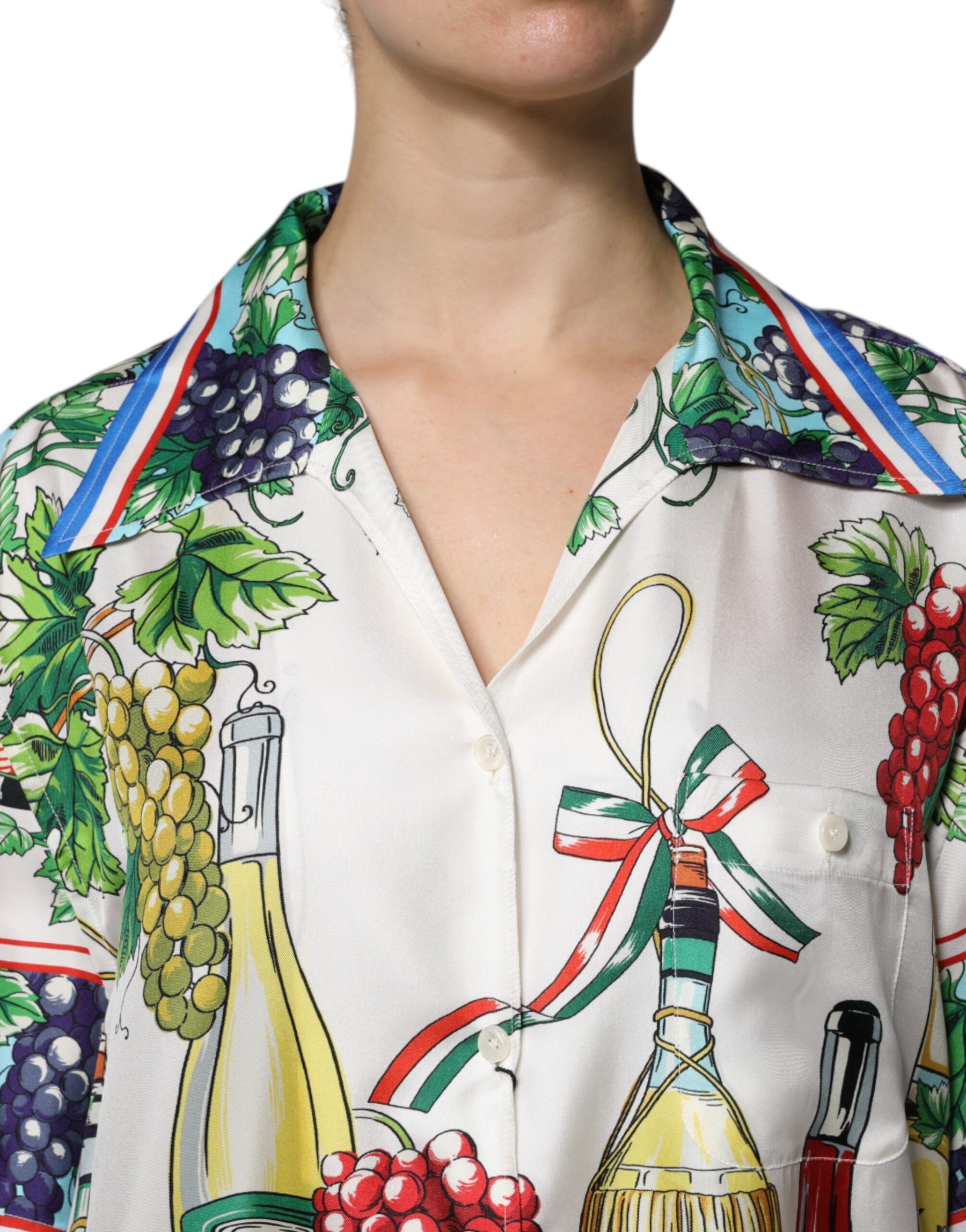 Dolce & Gabbana Multicolor Kurzärmeliges Seidenfutter Shirt Top