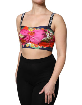 Dolce & Gabbana Multicolor Floral Ärmelloses Bustier Cropped Top