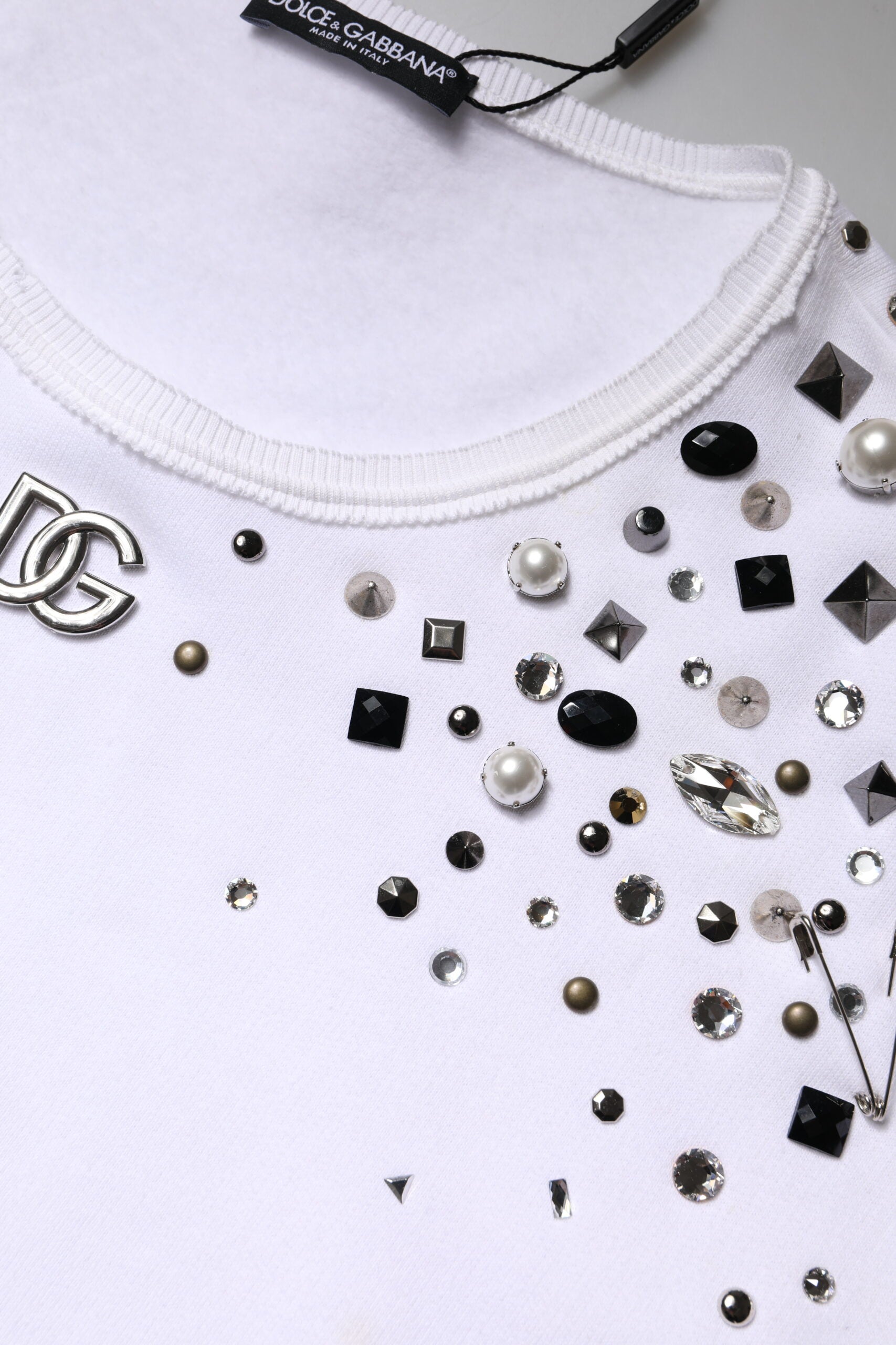 Dolce & Gabbana Weißer langärmeliger Pullover mit Verzierungen