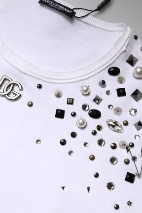 Dolce & Gabbana Weißer langärmeliger Pullover mit Verzierungen