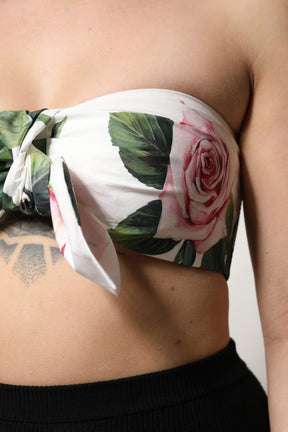 Dolce & Gabbana Weißes Bustier-Korsett-Top mit Blumendruck