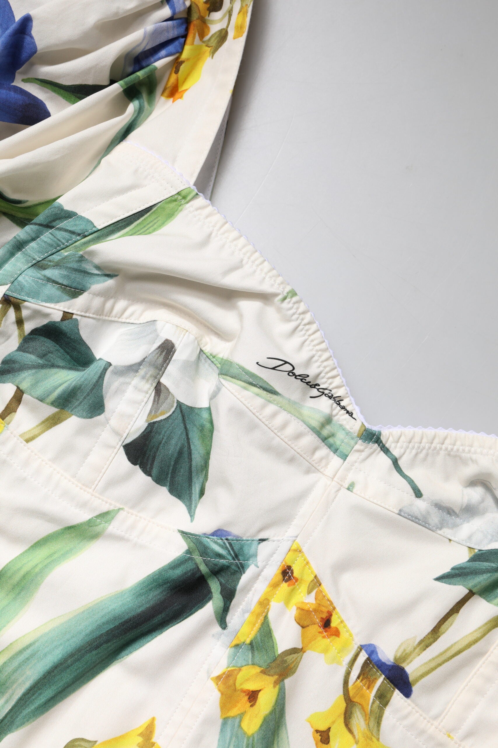 Dolce & Gabbana Weißes geblümtes Puffärmel-Kropfblusen-Top