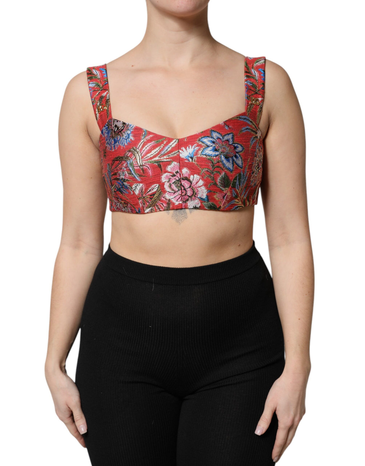 Dolce & Gabbana Rotes, geblümtes Brokat-Bustier-Korsett-Top