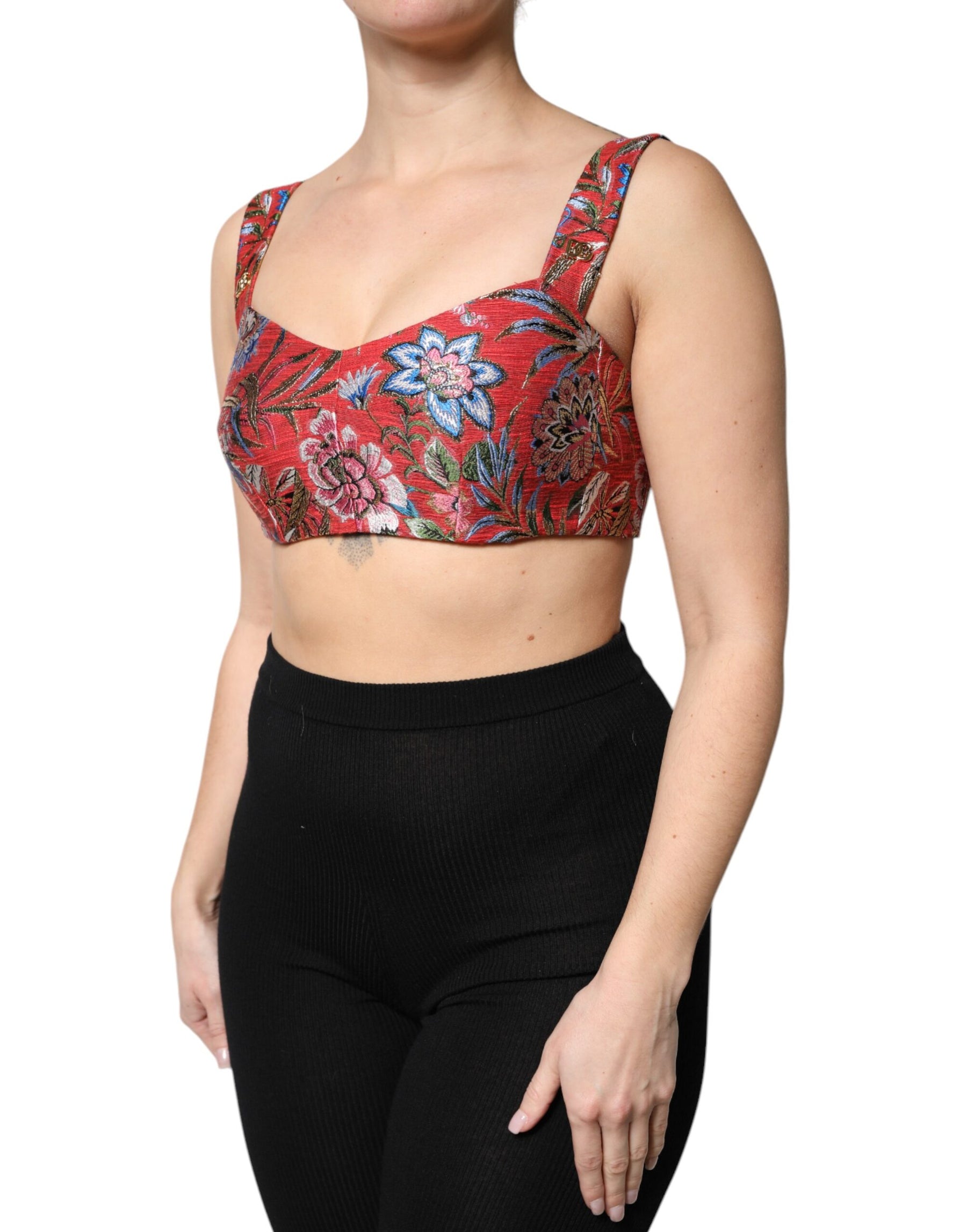 Dolce & Gabbana Rotes, geblümtes Brokat-Bustier-Korsett-Top