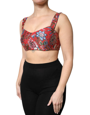 Dolce & Gabbana Rotes, geblümtes Brokat-Bustier-Korsett-Top