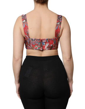 Dolce & Gabbana Rotes, geblümtes Brokat-Bustier-Korsett-Top