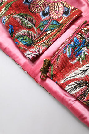 Dolce & Gabbana Rotes, geblümtes Brokat-Bustier-Korsett-Top