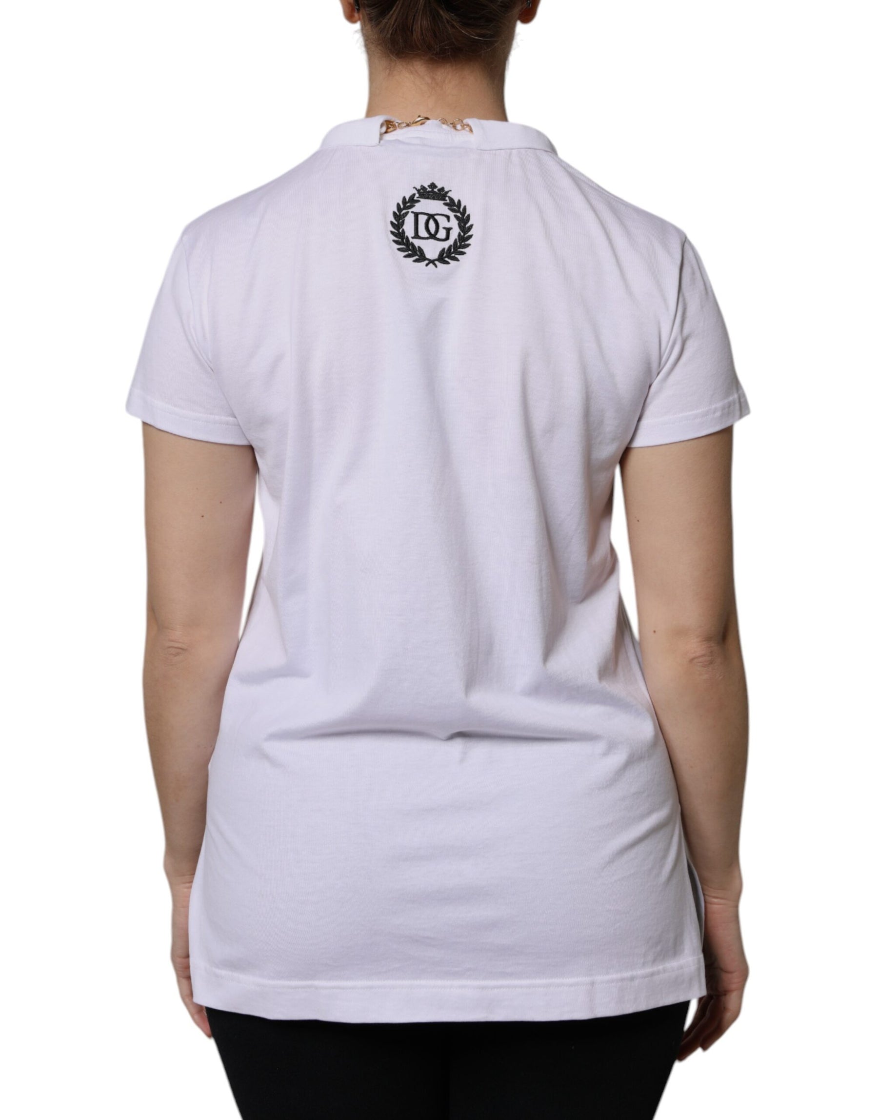 Dolce & Gabbana Weißes Baumwoll-T-Shirt mit kurzen Ärmeln und Halskette