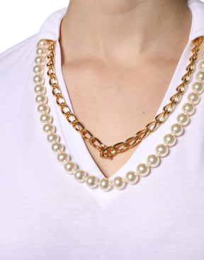 Dolce & Gabbana Weißes Baumwoll-T-Shirt mit kurzen Ärmeln und Halskette