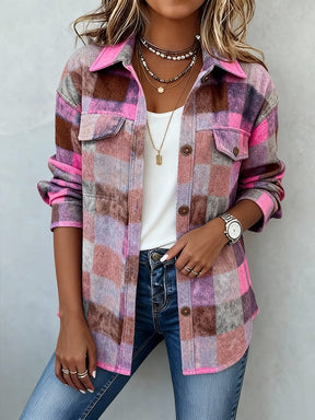 Bunte Winter Woolen Jacket Damen kariert warm casual