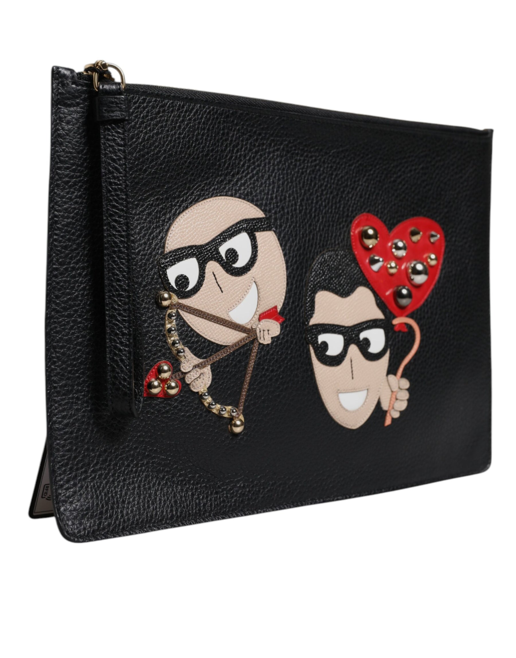 Dolce & Gabbana Schwarze #DGFamily verschönerte Leder Clutch Tasche