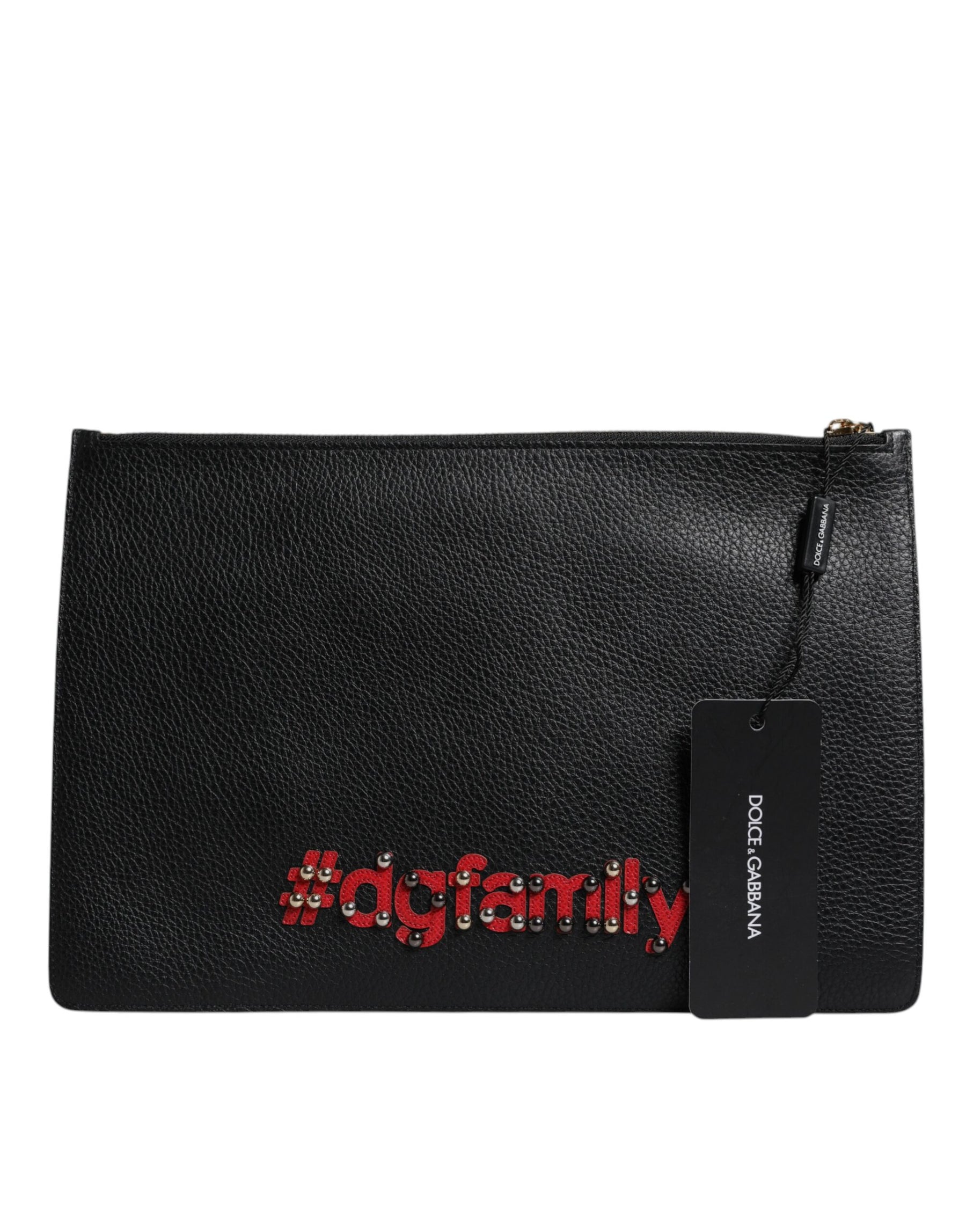 Dolce & Gabbana Schwarze #DGFamily verschönerte Leder Clutch Tasche