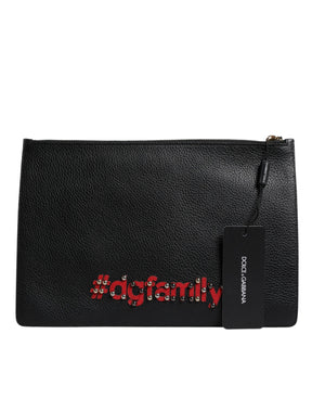 Dolce & Gabbana Schwarze #DGFamily verschönerte Leder Clutch Tasche