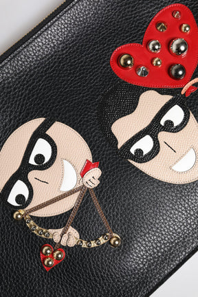 Dolce & Gabbana Schwarze #DGFamily verschönerte Leder Clutch Tasche