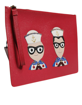 Dolce & Gabbana Rote #DGFamily verschönerte Leder Clutch Tasche