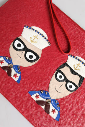 Dolce & Gabbana Rote #DGFamily verschönerte Leder Clutch Tasche