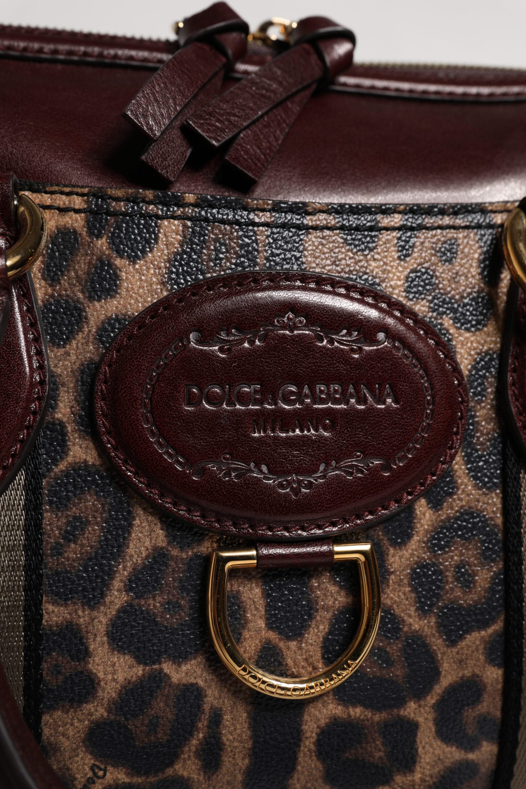 Dolce & Gabbana Braune Leopardenleder-Schulterriemen-Duffle-Tasche