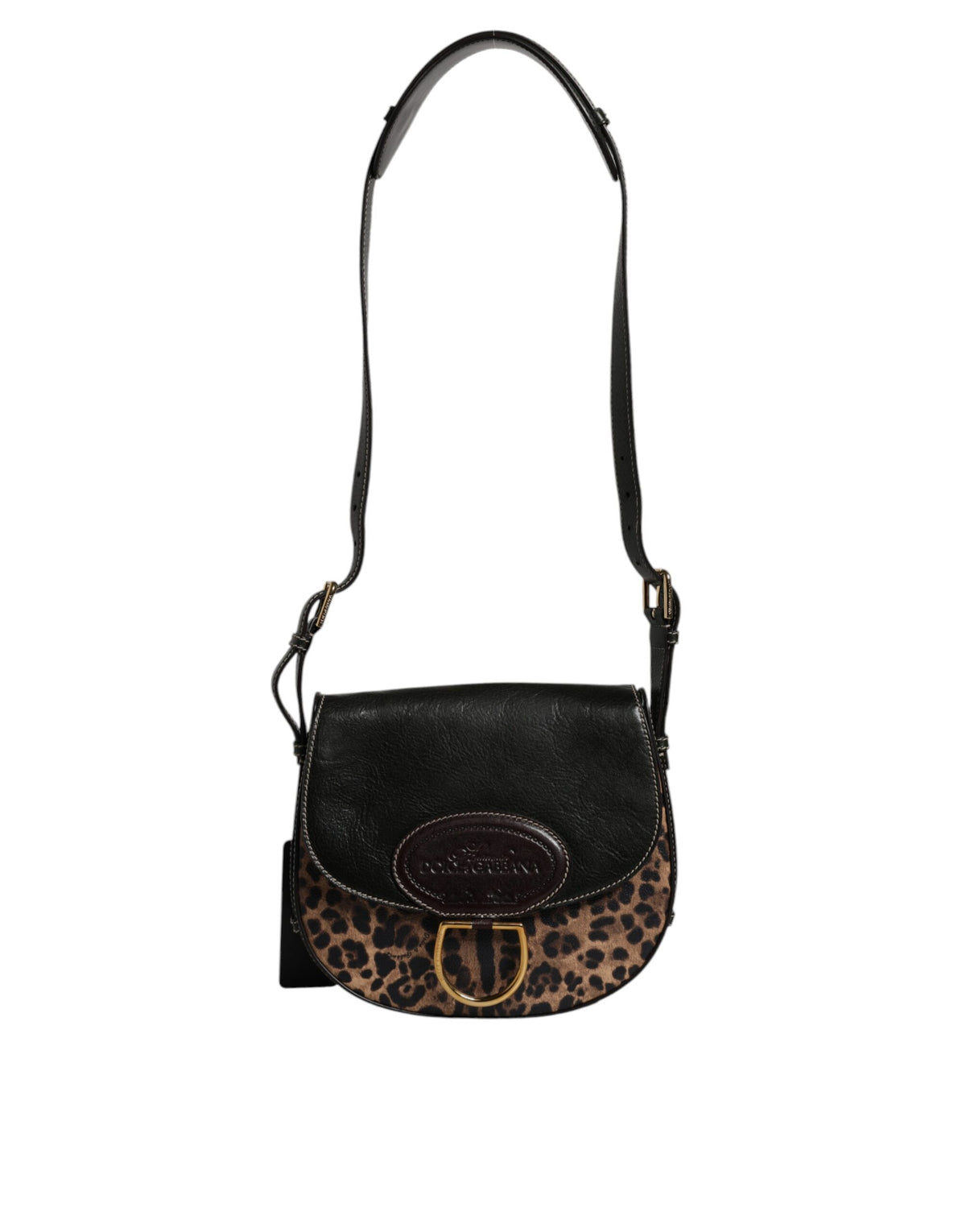 Dolce & Gabbana Schwarzbraune Leopardenleder-Schulterriemen-Tasche