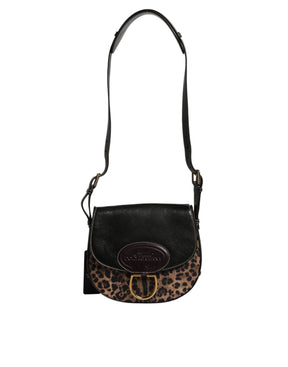 Dolce & Gabbana Schwarzbraune Leopardenleder-Schulterriemen-Tasche