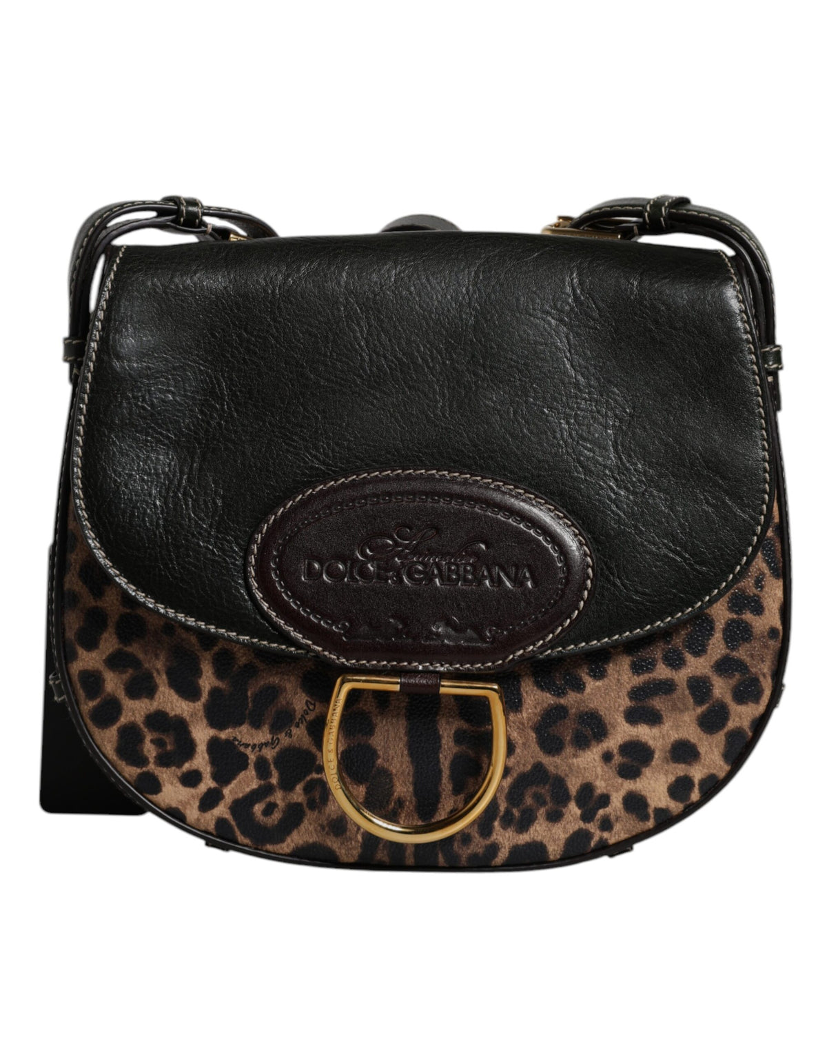 Dolce & Gabbana Schwarzbraune Leopardenleder-Schulterriemen-Tasche