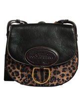 Dolce & Gabbana Schwarzbraune Leopardenleder-Schulterriemen-Tasche